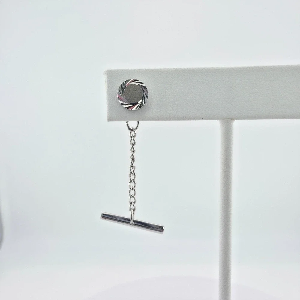 Vtg Tie Tack Clip Clasp Lapel Hat Pin Diamond Cut Silver Tone Sleek Minimalist